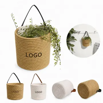 Hanging Woven Cotton Storage Basket with Rope Loop