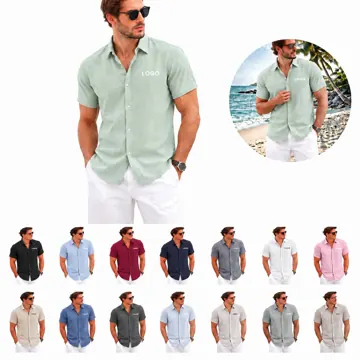 Men's Short Sleeve Linen Blend Button-Down Shirt