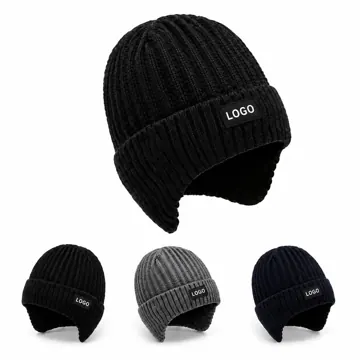 Winter Knit Hat with Earflaps Fleece Lined for Adults