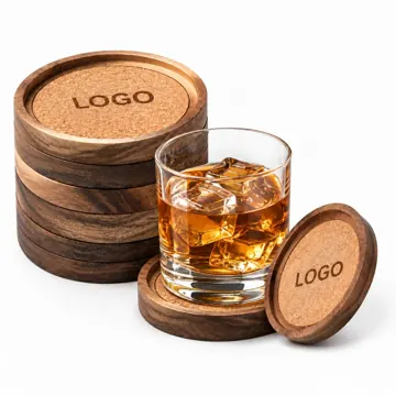Natural Wood Drink Coasters Set Absorbent Durable