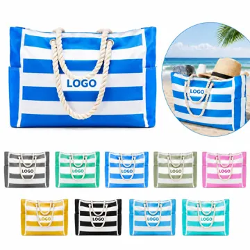 Women's Cotton Canvas Striped Tote Bag for Daily Use