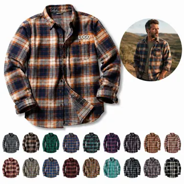 Long Sleeve Brushed Cotton Flannel Shirt for Men