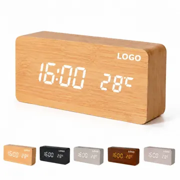 Wooden Digital Clock with LED Display Alarm and Temperature